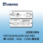 AD001HD4 HDTVI/AHD/HDCVI/CVBS 轉 HDMI、VGA、CVBS 轉換器 
